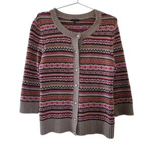 Talbots Vintage Fair Isle Button Cardigan Sweater Womens LP Wool Blend